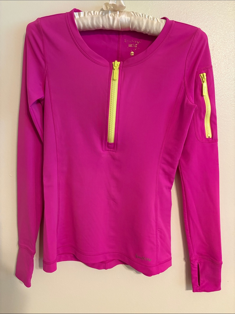 Lilly Pulitzer Women's Fuchsia Zip-Front Swim Hoodie with Yellow Zippers